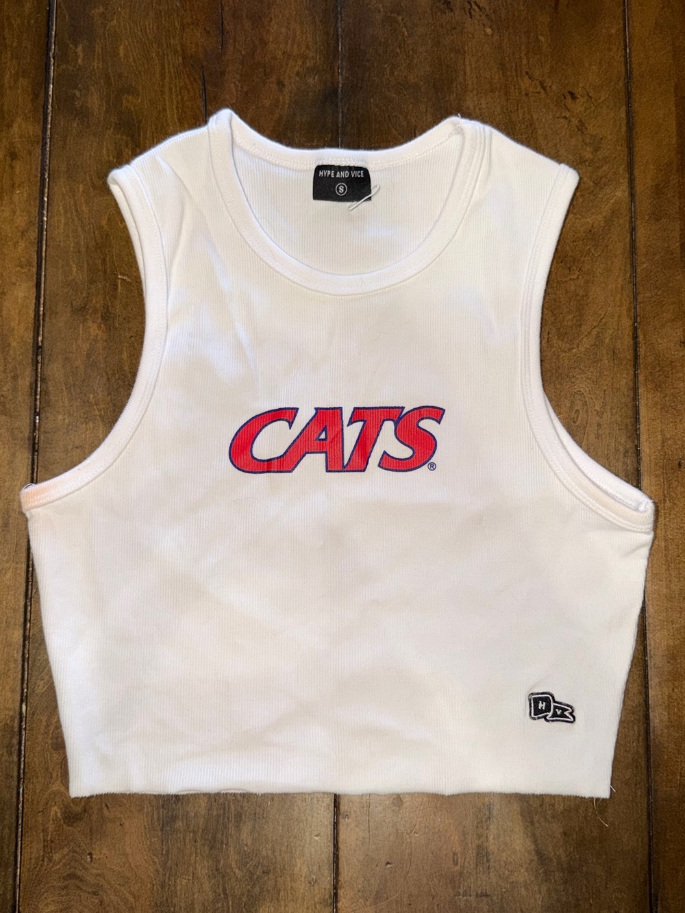 University of Arizona Wildcats Embroidered Racer Back White Cropped Tank Top